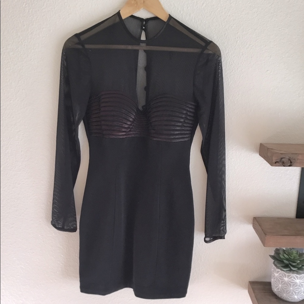 JS Collections black sheer long sleeve mini dress
